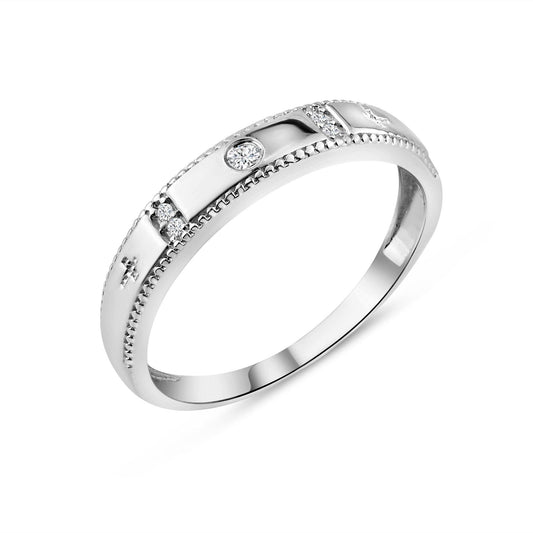 Rhodium Plated 925 Sterling Silver Round CZ Cross Shank Design Ring Sizes 9-12