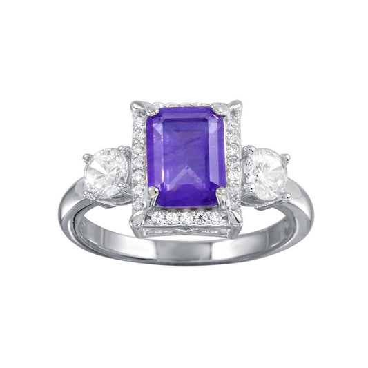 Rhodium Plated 925 Sterling Silver Purple Center Halo CZ Ring Band Sizes 5-9