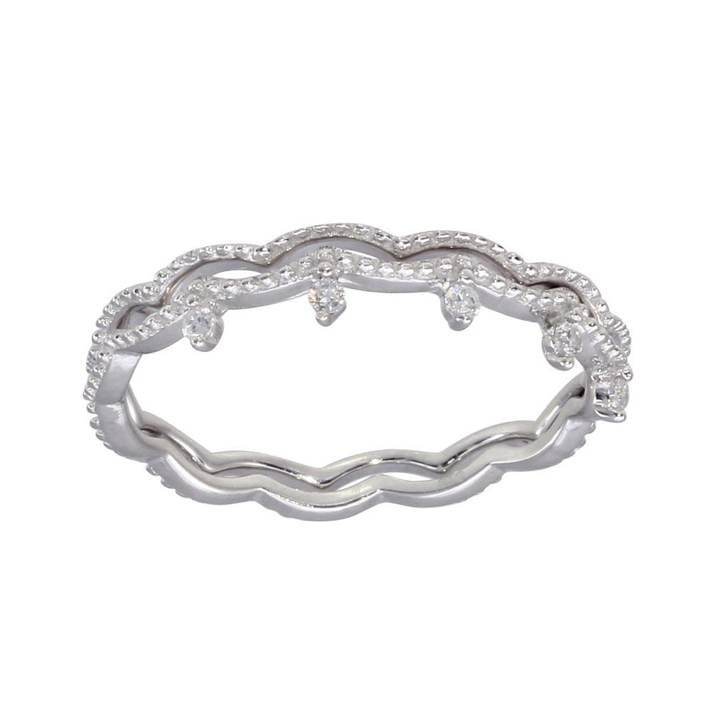 Rhodium Plated 925 Sterling Silver Wave CZ Double Stacking Bands Ring Sizes 5-9