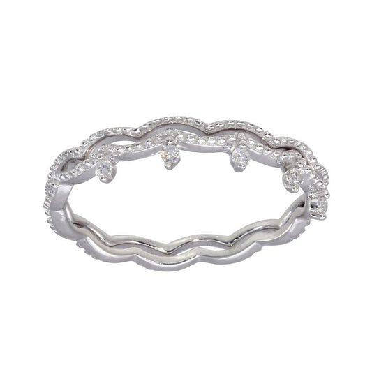 Rhodium Plated 925 Sterling Silver Wave CZ Double Stacking Bands Ring Sizes 5-9