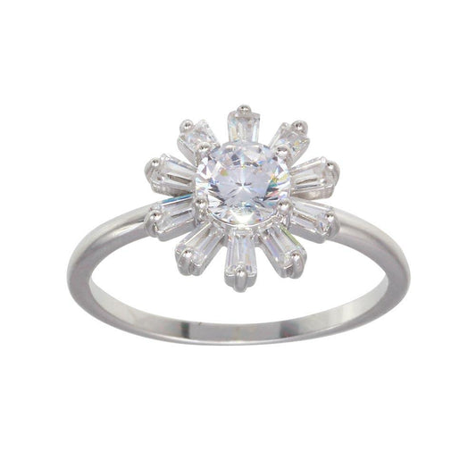 Rhodium Plated 925 Sterling Silver Clear CZ Flower Shaped Ring Band Sizes 5-9