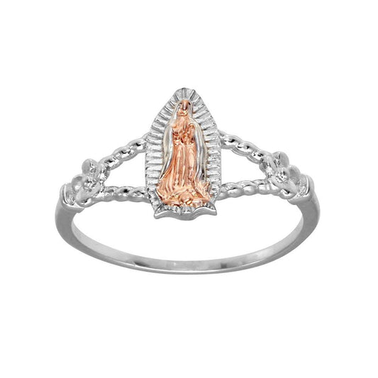Two-Tone 925 Rose Gold Plated Sterling Silver Lady of Guadalupe Ring Sizes 5-9