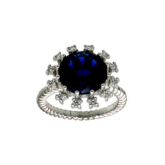 Rhodium Plated 925 Sterling Silver Blue Flower CZ Ring Rope Band Sizes 5-9