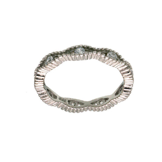 Rhodium Plated 925 Sterling Silver Intersecting Waves CZ Ring Band Sizes 5-9