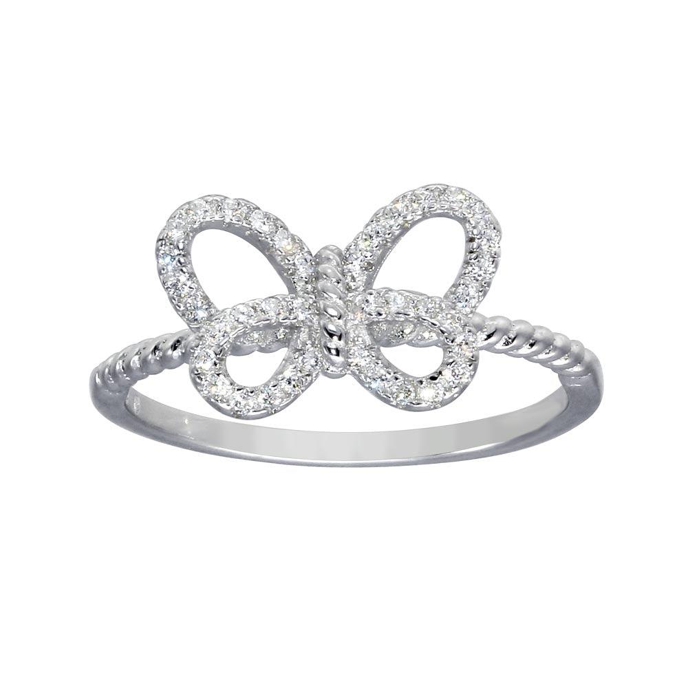 Rhodium Plated 925 Sterling Silver Clear CZ Butterfly Ring Band Sizes 5-9