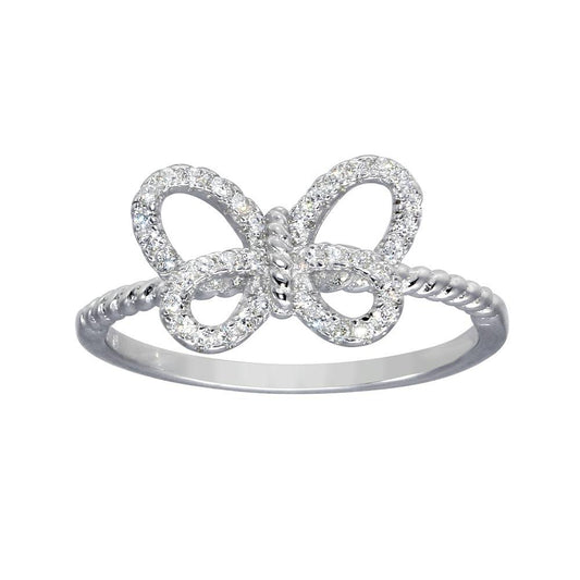 Rhodium Plated 925 Sterling Silver Clear CZ Butterfly Ring Band Sizes 5-9