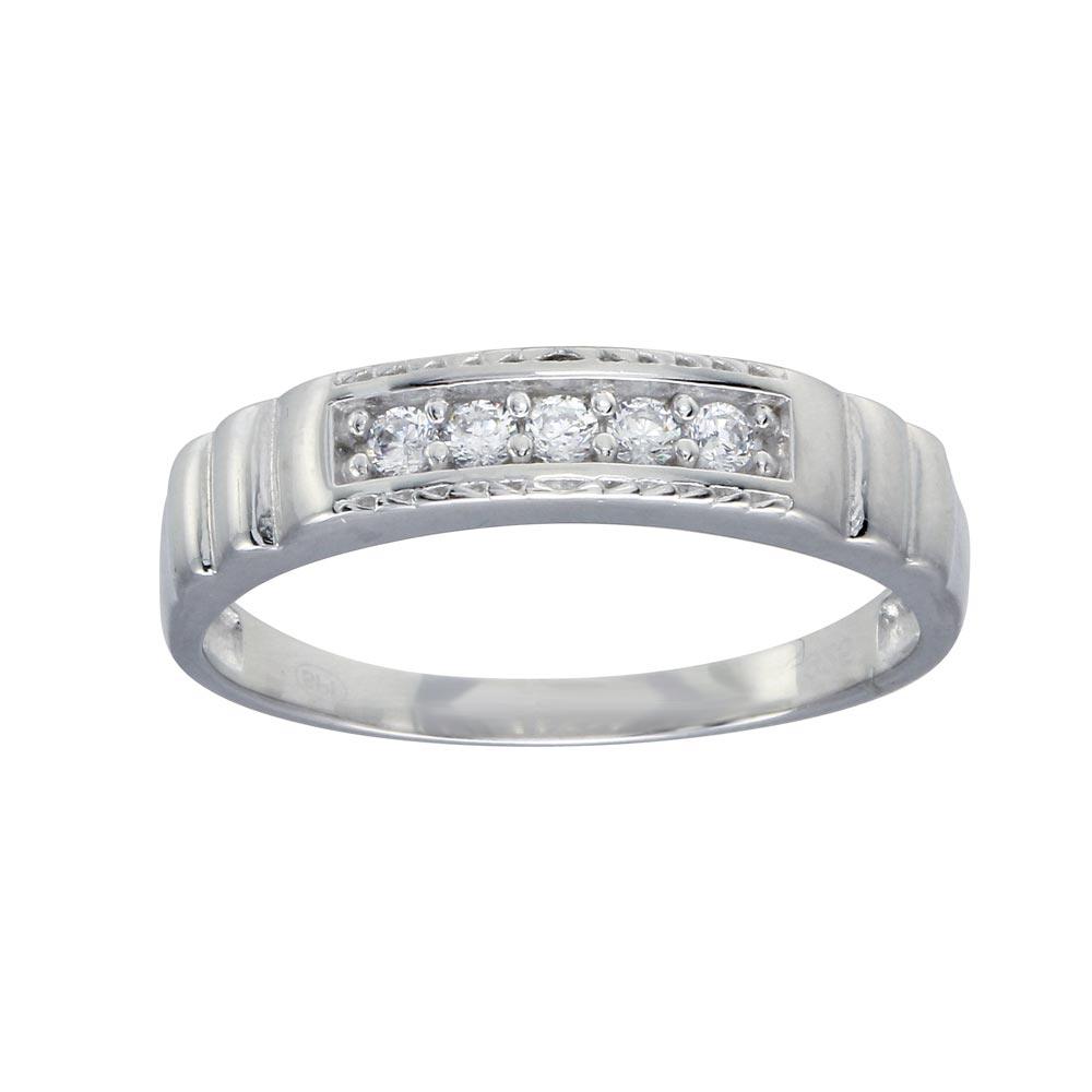 Rhodium Plated 925 Sterling Silver Clear CZ Bordered Ring Band Sizes 9-12