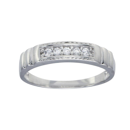 Rhodium Plated 925 Sterling Silver Clear CZ Bordered Ring Band Sizes 9-12