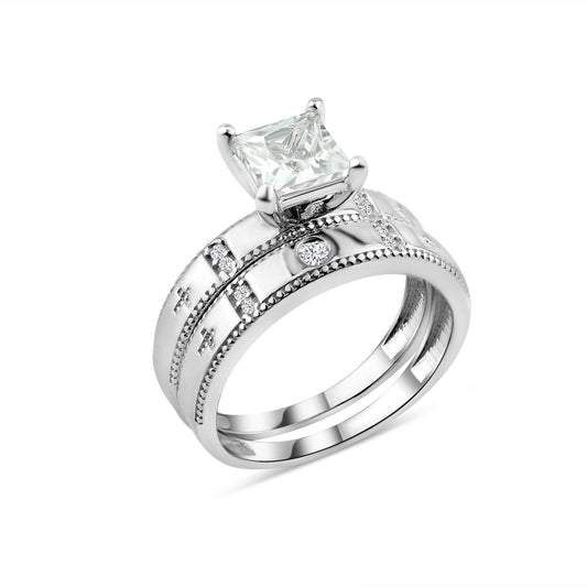 Rhodium Plated 925 Sterling Silver Square CZ Cross Shank Ring Band Sizes 5-9