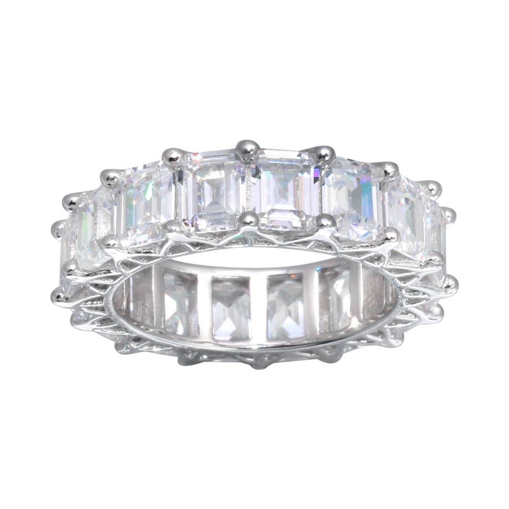 925 Rhodium Plated Sterling Silver Clear CZ Eternity Band Ring Sizes 5-9