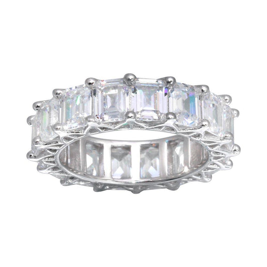 925 Rhodium Plated Sterling Silver Clear CZ Eternity Band Ring Sizes 5-9