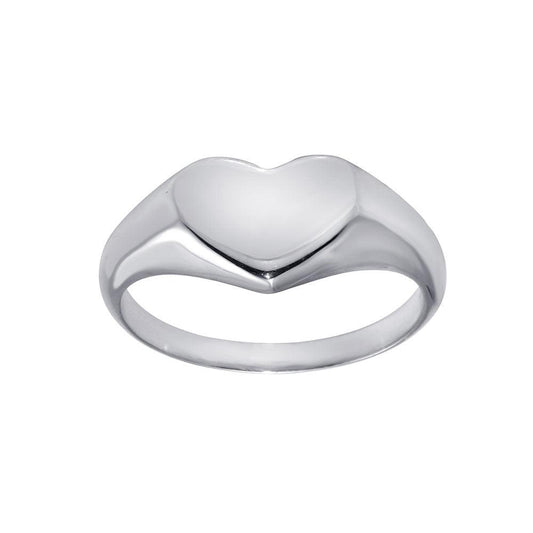 High Polished Rhodium Plated 925 Sterling Silver Heart Ring Band Sizes 5-9