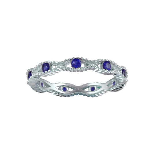 Rhodium Plated 925 Sterling Silver Intersecting Waves Blue CZ Ring Sizes 5-9