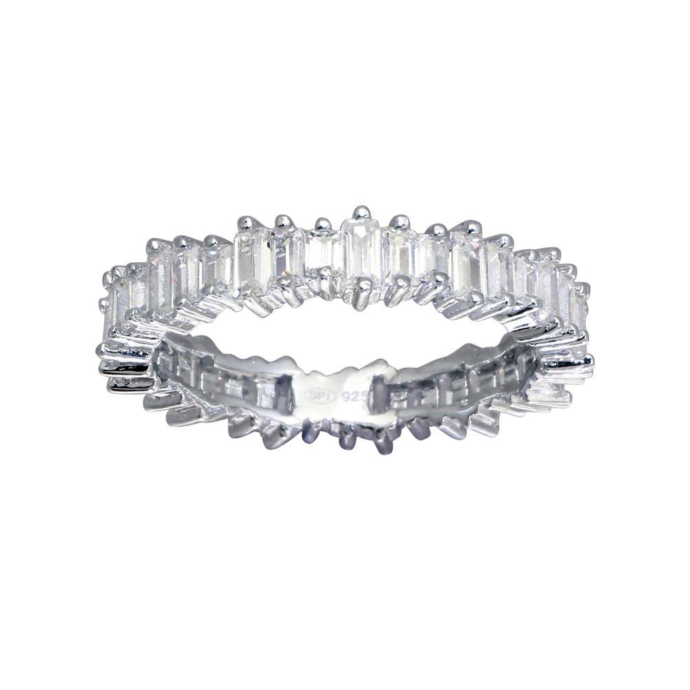 925 Rhodium Plated Sterling Silver CZ Baguette Eternity Band Ring Sizes 5-9