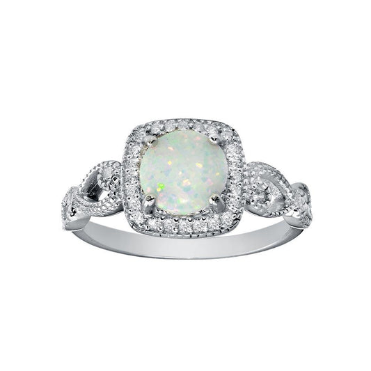 Rhodium Plated 925 Sterling Silver Infinity Shank Synthetic Opal Ring Sizes 5-9