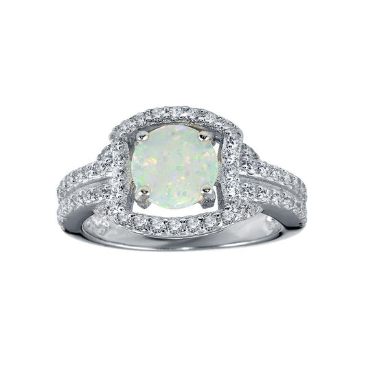 Rhodium Plated 925 Sterling Silver Square Synthetic Opal Ring Band Sizes 5-9