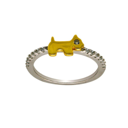 925 Gold Plated Sterling Silver Two Toned Dog Ring Clear CZ Shank Band Sizes 5-9