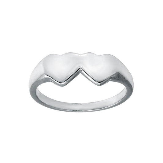 Polished Rhodium Plated 925 Sterling Silver Double Heart Ring Band Sizes 7-7