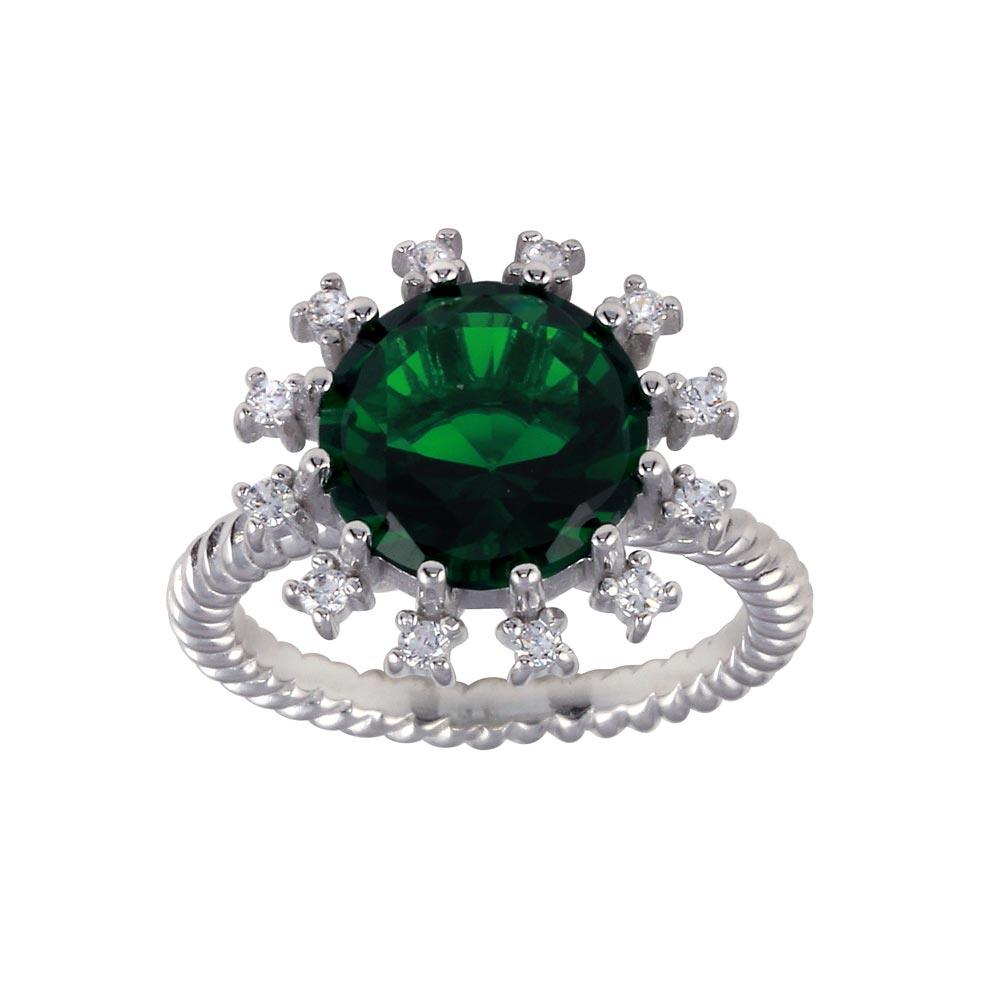 Rhodium Plated 925 Sterling Silver Green Flower CZ Ring Rope Band Sizes 5-9