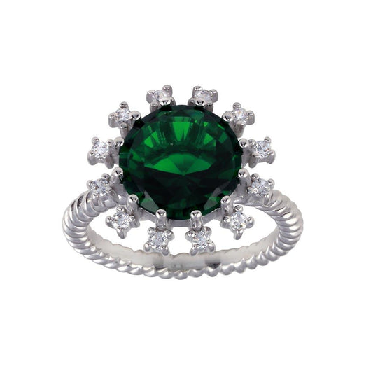 Rhodium Plated 925 Sterling Silver Green Flower CZ Ring Rope Band Sizes 5-9