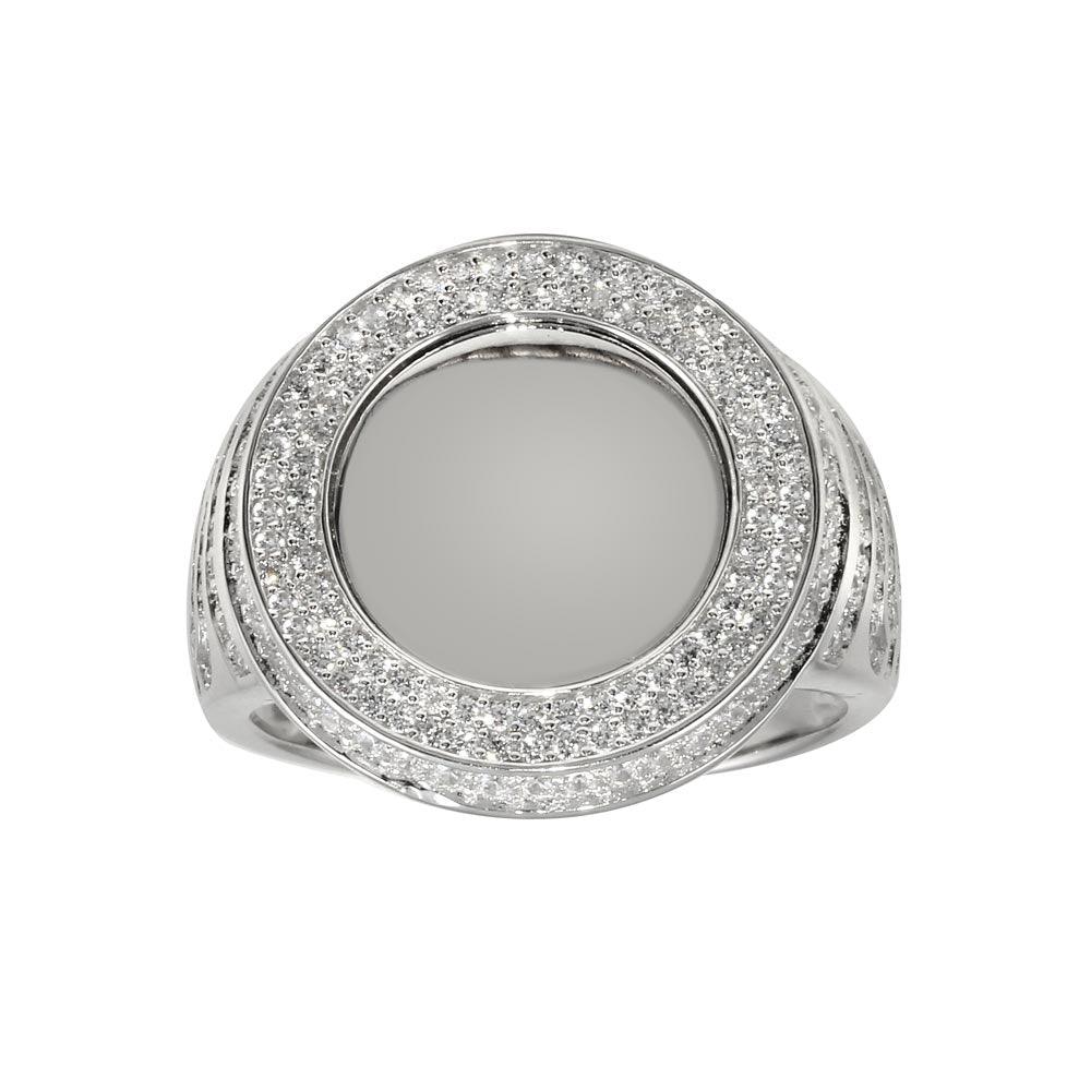 Rhodium Plated 925 Sterling Silver Round CZ Mirror Disc Ring Band Sizes 8-12