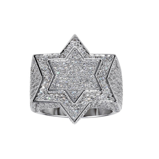 Rhodium Plated 925 Sterling Silver Jewish Star of David CZ Ring Band Sizes 8-12