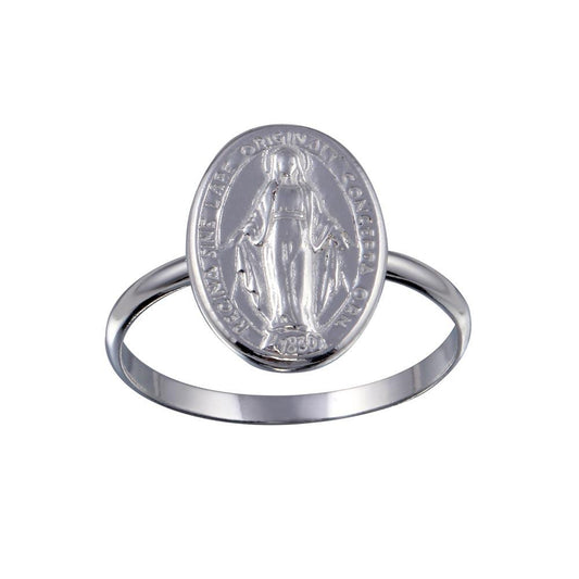 High Polished 925 Sterling Silver Virgin Saint Mary Medallion Ring Sizes 5-9