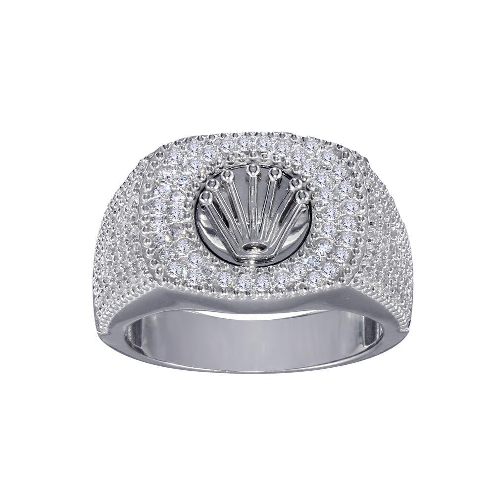 Rhodium Plated Polished 925 Sterling Silver Crown Clear CZ Ring Band Sizes 8-12