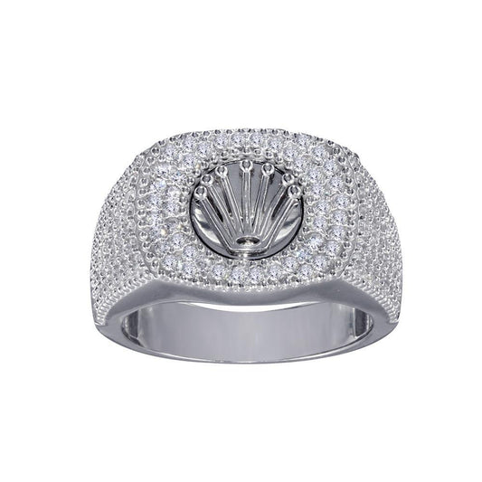 Rhodium Plated Polished 925 Sterling Silver Crown Clear CZ Ring Band Sizes 8-12