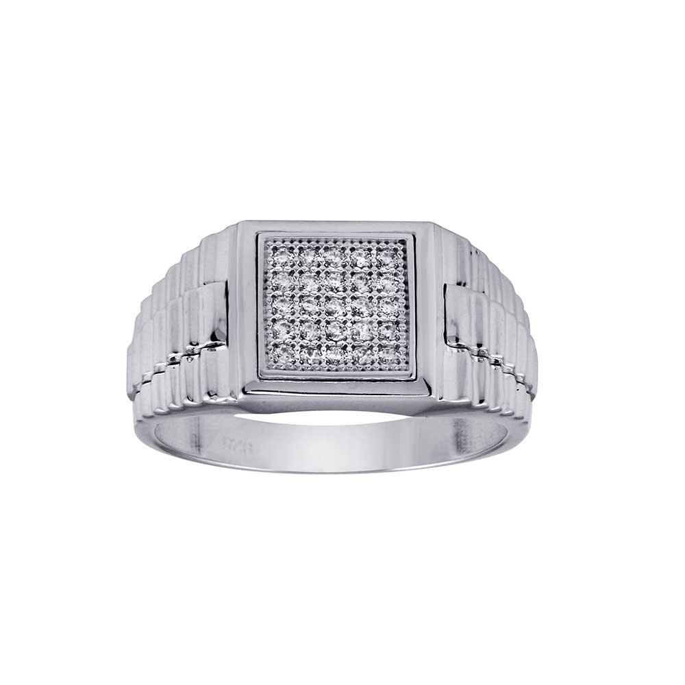 Rhodium Plated 925 Sterling Silver Square Clear CZ Ring Band Sizes 8-12