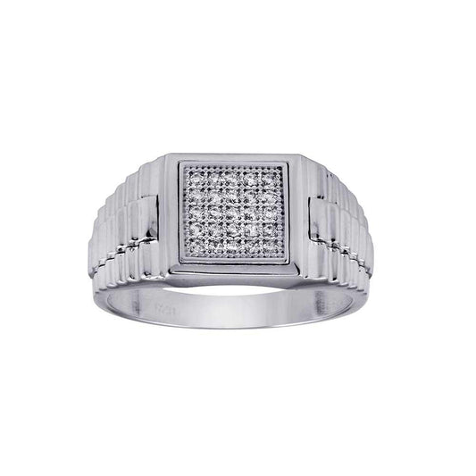 Rhodium Plated 925 Sterling Silver Square Clear CZ Ring Band Sizes 8-12