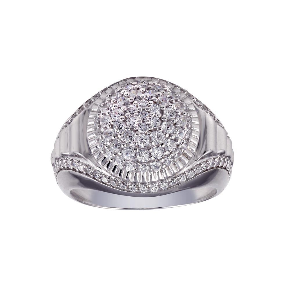 Rhodium Plated High Polished 925 Sterling Silver Dome CZ Ring Band Sizes 8-12