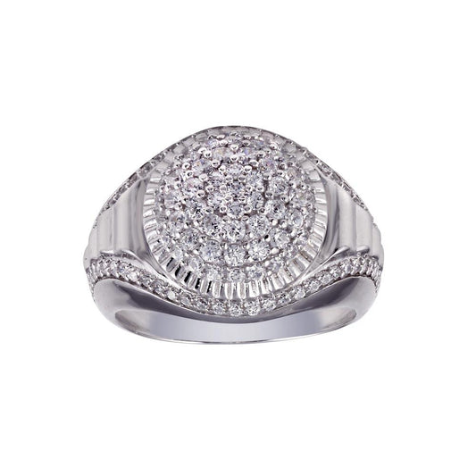 Rhodium Plated High Polished 925 Sterling Silver Dome CZ Ring Band Sizes 8-12