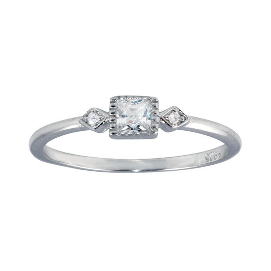 Rhodium Plated 925 Sterling Silver Square CZ Center Ring Band Sizes 5-9