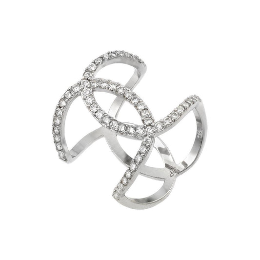 Rhodium Plated High Polished 925 Sterling Silver Knotted CZ Ring Band Sizes 5-9