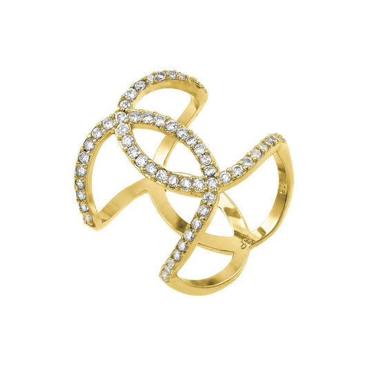 Gold Plated High Polished 925 Sterling Silver Knotted CZ Ring Band Sizes 5-9