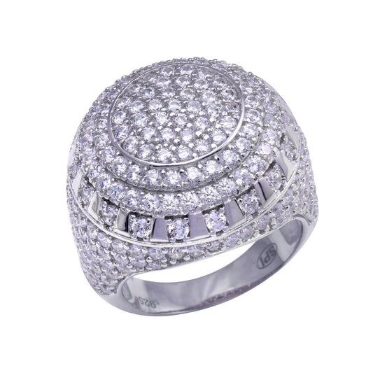 Rhodium Plated 925 Sterling Silver Dome CZ Hip Hop Ring Band Sizes 9-12
