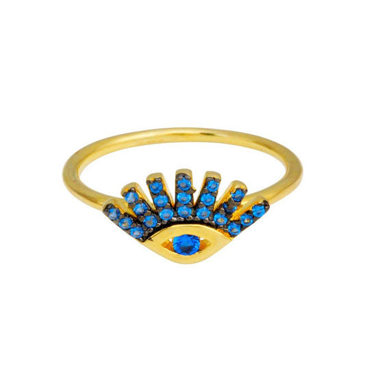 Gold Plated High Polished 925 Sterling Silver Blue CZ Eye Ring Band Sizes 5-9