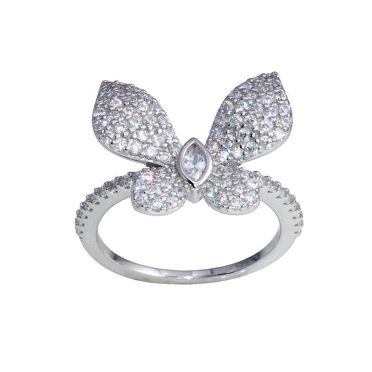 Rhodium Plated 925 Sterling Silver Butterfly Clear CZ Ring Band Sizes 5-9