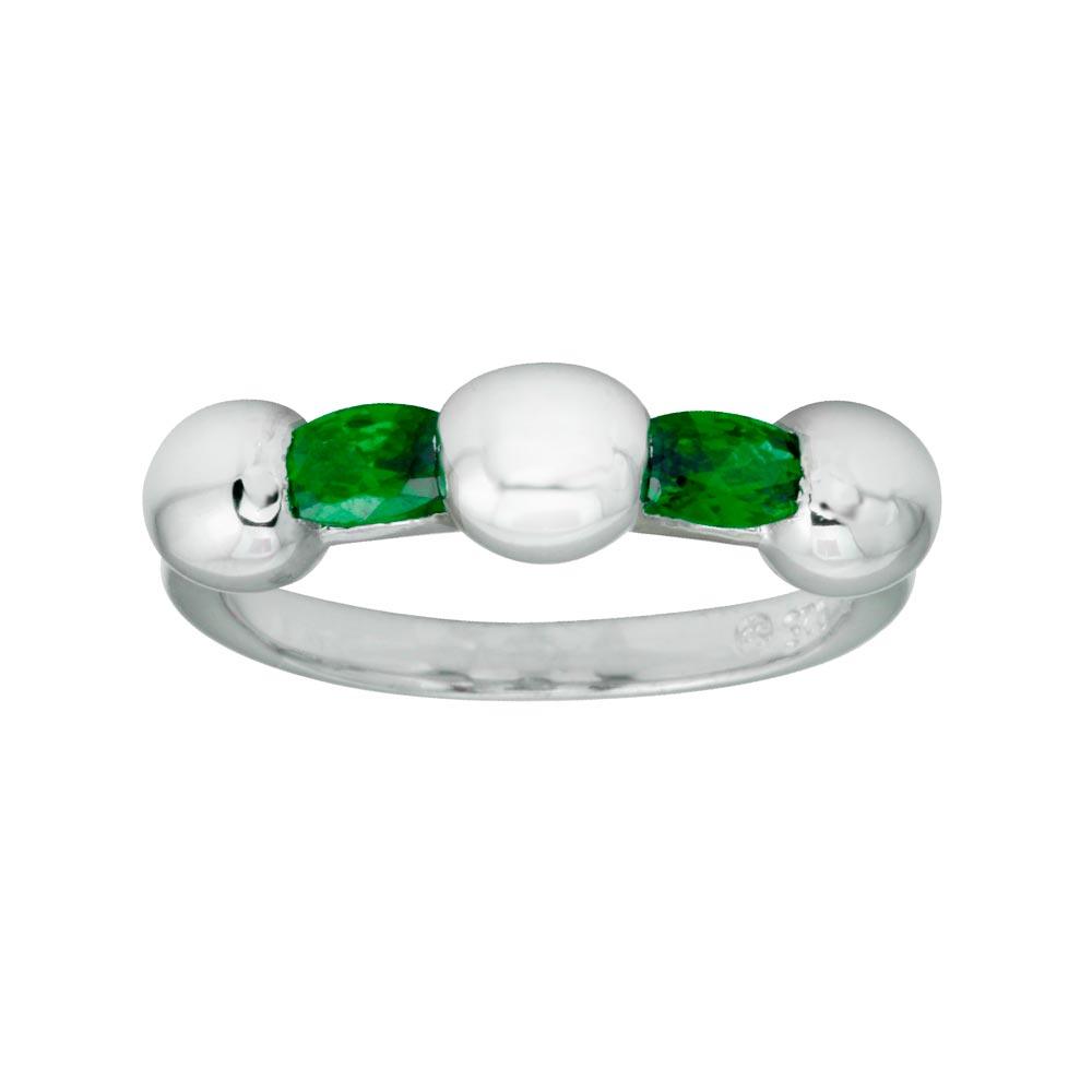 Rhodium Plated 925 High Polished Sterling Silver Green CZ Ring Band Sizes 5-9