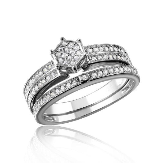 Rhodium Plated 925 Sterling Silver Multi Row Clear CZ Ring Band Sizes 5-9
