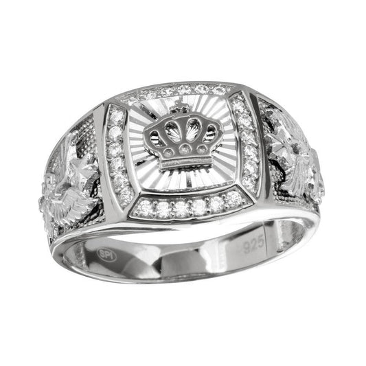 Rhodium Plated 925 Sterling Silver Men's High Polished Crown Ring Sizes 9-12