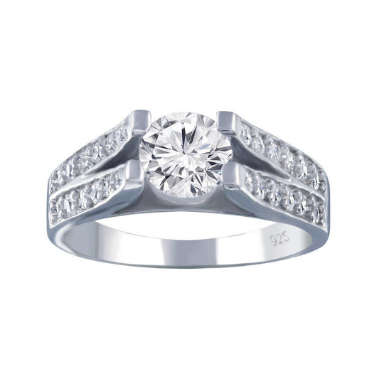 Rhodium Plated 925 Sterling Silver Clear Pave Set CZ Engagement Ring Sizes 5-9