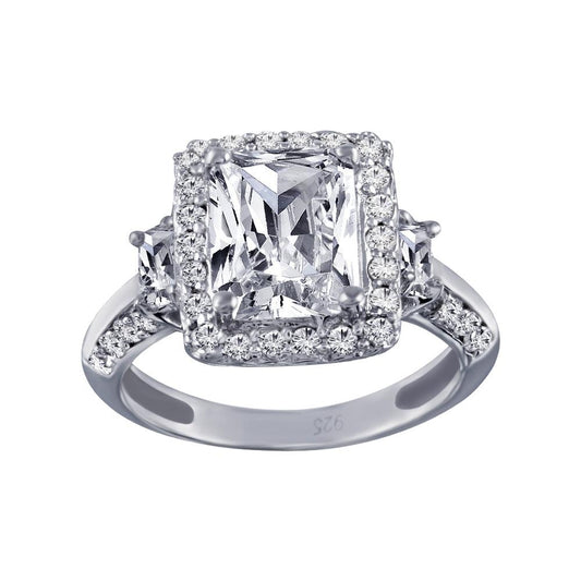 Rhodium Plated 925 Sterling Silver Clear Cluster CZ Square Ring Band Sizes 5-9