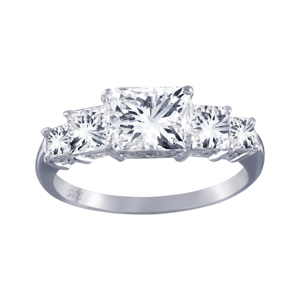 Rhodium Plated 925 Sterling Silver Clear 5 Set CZ Bridal Ring Band Sizes 5-9