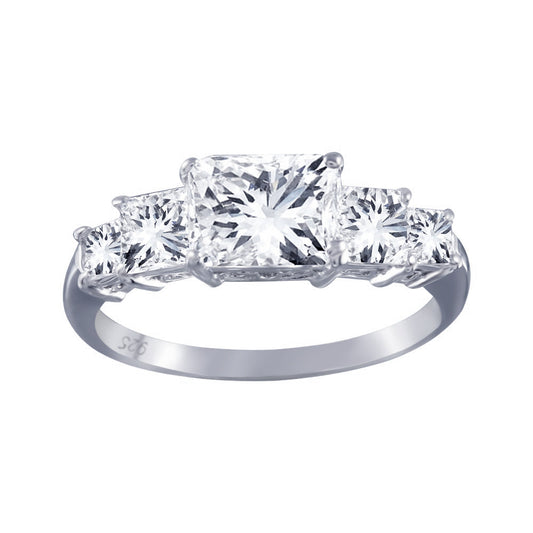 Rhodium Plated 925 Sterling Silver Clear 5 Set CZ Bridal Ring Band Sizes 5-9