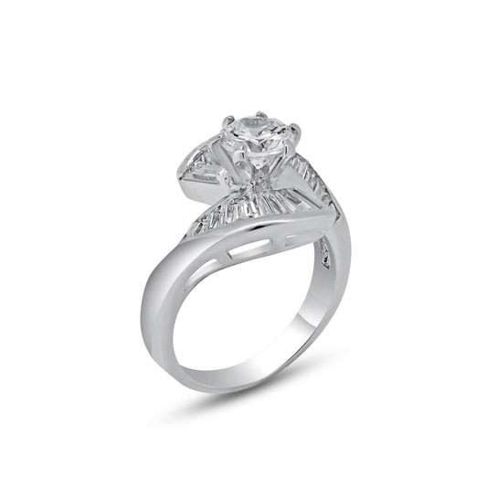 Rhodium Plated 925 Sterling Silver Clear Baguette CZ Wave Ring Band Sizes 5-9