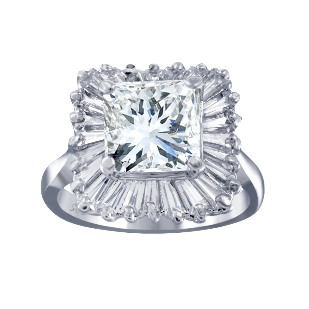Rhodium Plated 925 Sterling Silver Clear Baguette CZ Bridal Ring Band Sizes 5-9