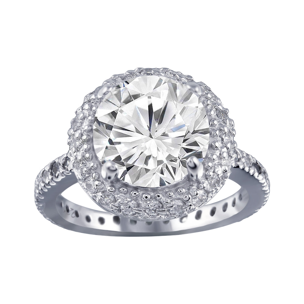 Rhodium Plated 925 Sterling Silver Clear Cluster CZ Bridal Ring Band Sizes 5-9