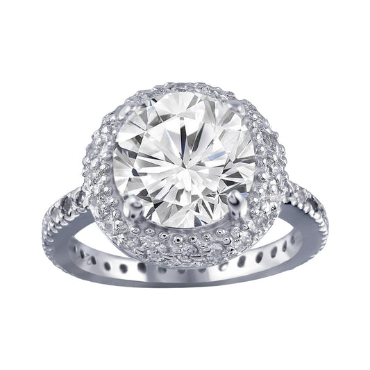 Rhodium Plated 925 Sterling Silver Clear Cluster CZ Bridal Ring Band Sizes 5-9